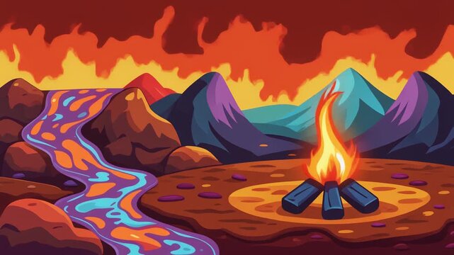 Animated Fireplace and Volcanic Landscape Loop