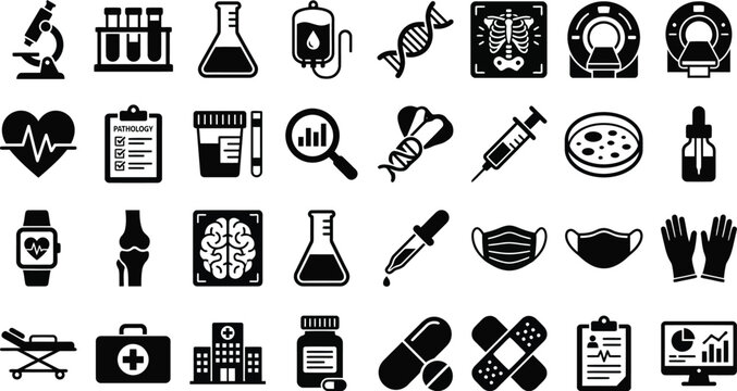 Medical and healthcare research icons for science and hospital