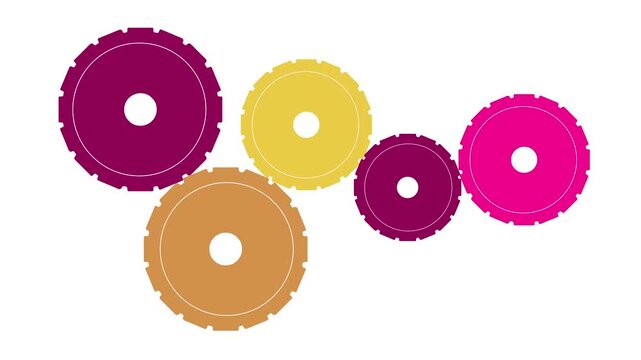 Gear moving motion animation with different colors white background