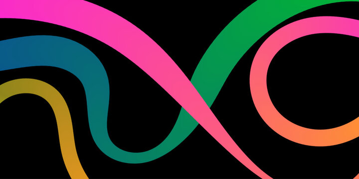 Abstract colorful flowing lines on a black background, dynamic wave shapes for modern design