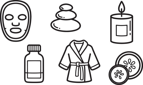 Spa and wellness products icons set.