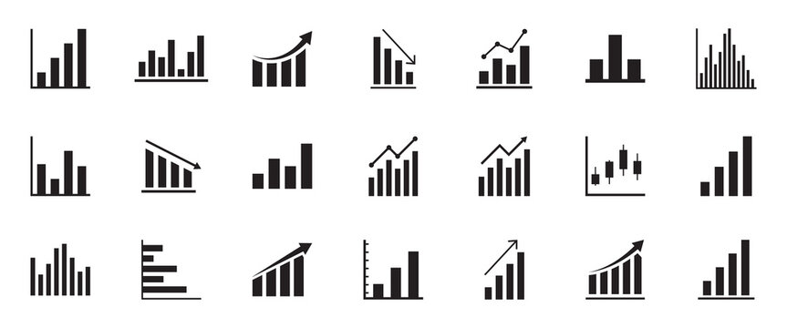 Growth icon set. Containing arrow up, growing graph, business chart icons. Vector illustration. EPS 10