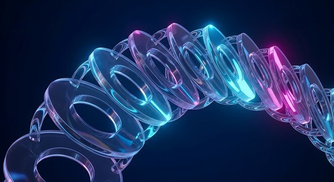 Abstract 3d render of a glowing neon glass ring chain