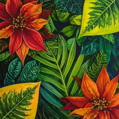 Vibrant Tropical Leaves and Flowers Pattern. © Reza