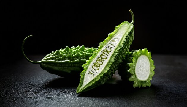 mysterious bitter gourd isolated with dramatic lighting and dark background