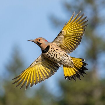 Northern Flicker Woodpecker Flying with Wings Spread Wide
