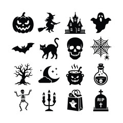 Fototapeta premium Comprehensive collection of traditional halloween symbols for seasonal graphics