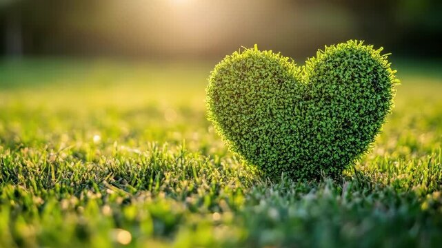 Heart-shaped topiary in sunlit green meadow