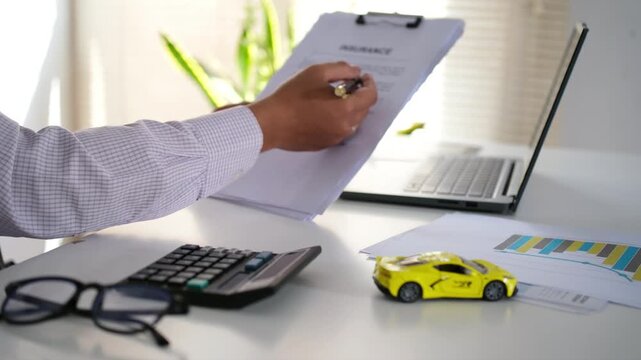 a car salesperson is explaining the details of a car purchase contract to the buyer before signing the sales contract, showroom, dealer, car contract, sining a car purchase contract
