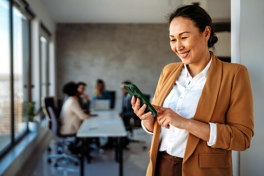 A confident businesswoman leads in corporate culture, business growth, and global finance