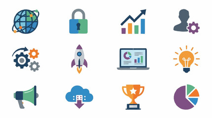 Fototapeta premium Colorful flat design icons for business and technology concepts.