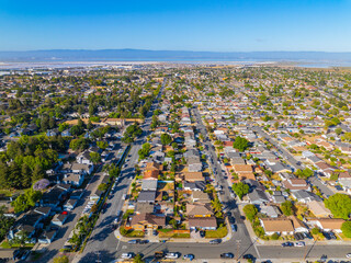 Naklejka premium Historic residential houses aerial view at Newark city center, California CA, USA. 