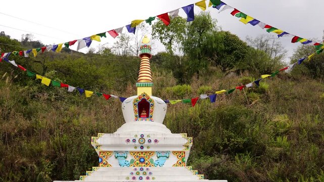 Chomrong, Nepal, Himalayas, Annapurna, stupa, prayer flags, Buddhism, Buddhist, temple, shrine, monastery, spiritual, spirituality, religion, sacred, culture, tradition, village, mountain village