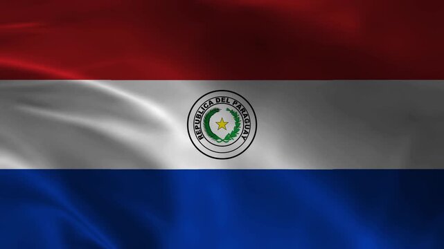 Paraguay National Flag Waving in Wind, Realistic Paraguayan Flag Animation with Coat of Arms and Silk Fabric in 4K