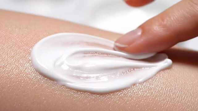 Applying cream to skin in a close-up view showing hand movement and product texture