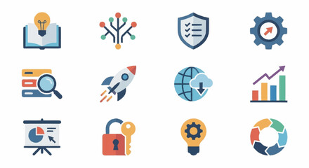 Fototapeta premium Colorful flat design icons for business and technology concepts.