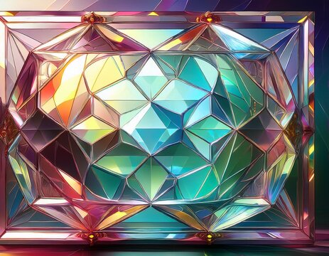crystal mirror decoration with abstract glass background and polygonal surface