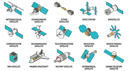 Various satellites depicted in a colorful vector illustration © MD REZAUL KARIM