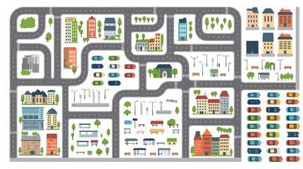 City Map Illustration With Buildings And Roads Vector Style © MD REZAUL KARIM
