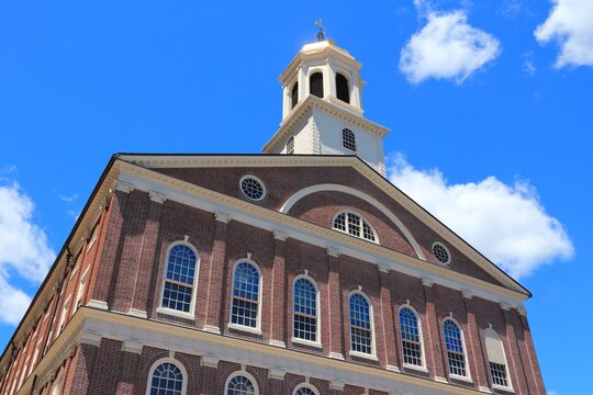 Boston city, Massachusetts. Faneuil Hall - landmark on Boston Freedom Trail.