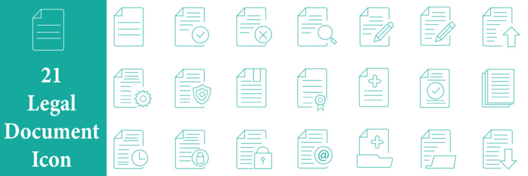 Document set of web icons in line style. Documents linear icon collection. Containing contract papers, folder, certificate, accept, approved, clipboard, invoice, archive and more. Editable