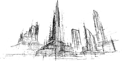 Hand Drawn Vintage Church Architecture Sketch with Historic European Buildings Towers and Urban Landscape Vector Illustration Design for Travel and Heritage Themes © pixel