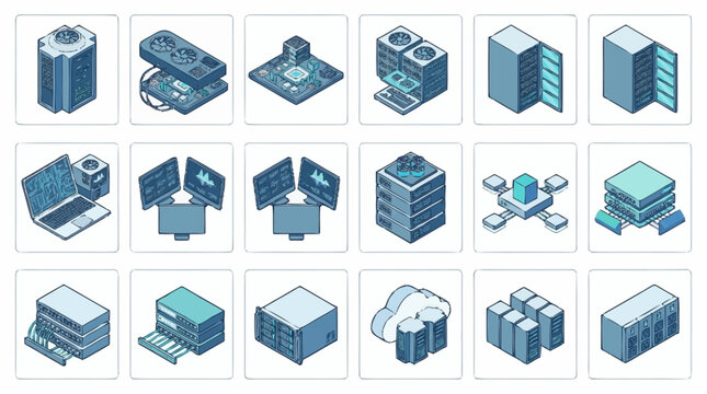 Isometric Technology and Data Center Icons Collection.
