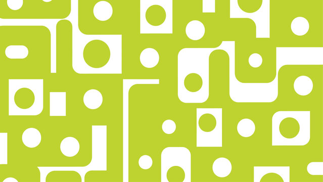 Modern Abstract Geometric Seamless Pattern with Organic Rounded Shapes and Circles in Vibrant Lime Green and White. Abstract background illustration vector EPS.