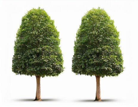 side view of ficus benjamina urban trees isolated on white background