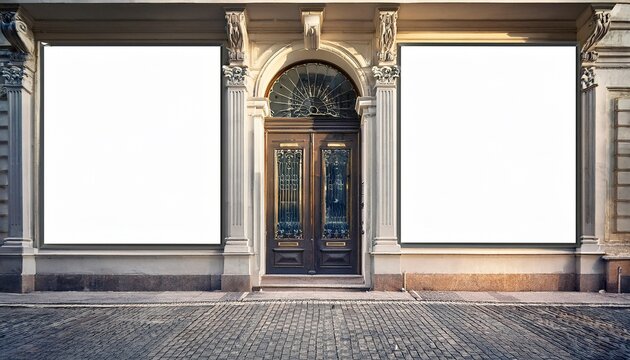 entrance to an old luxury store white blank posters