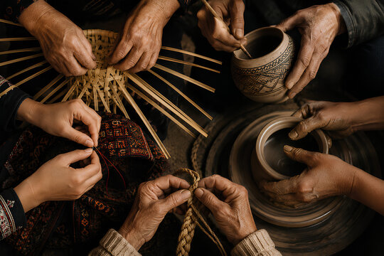 Human Hands Preserving Traditional Cultural Heritage Through Craftsmanship, Knowledge and Generational Connection