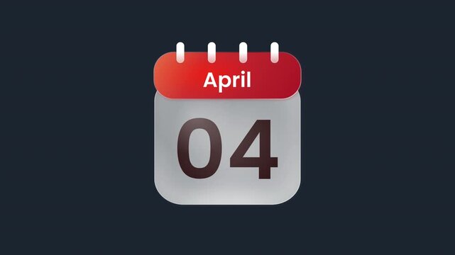 April 04 4th Calendar Day Marker Animation with Transparent Background ProRes Alpha Channel 4K 60fps