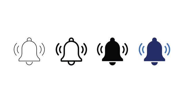 Notification bell icon. Ringing alert symbol. Reminder sign. Interface pictogram for alarm, message, update, warning and app notification design.
