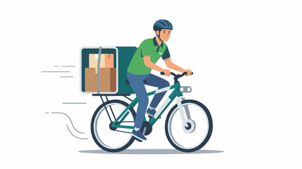 Fototapeta premium A delivery person rides a bicycle with a large box on the back