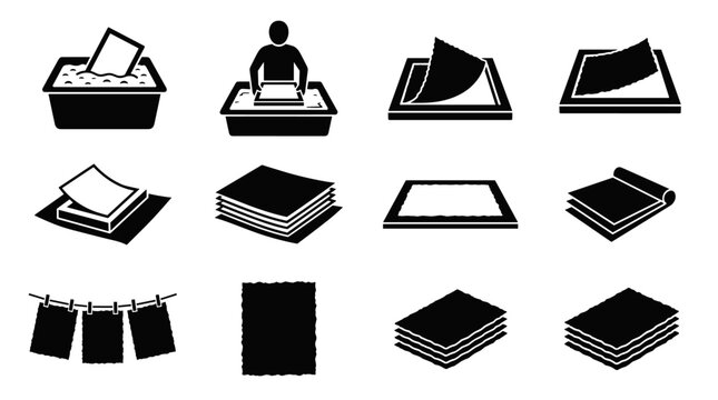 Set of voting and election related icons, including ballot boxes, person voting, and stacked papers, representing democratic process and civic duty