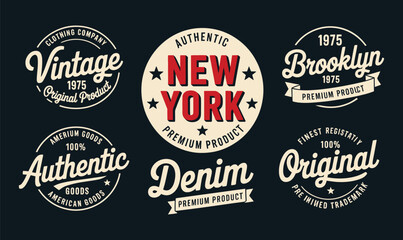Obraz premium New York and Brooklyn Vintage Typography Badges Vector for Retro T-shirt Design and Apparel Print