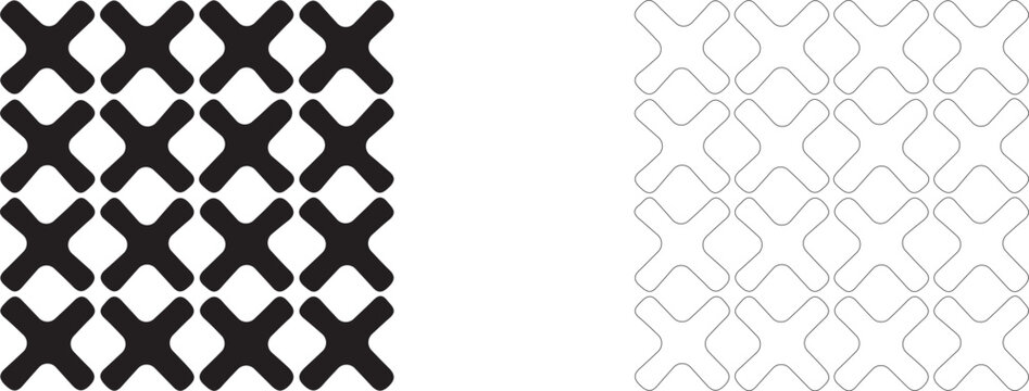 Cross stitch vector icon, embroidery pattern symbol, textile ornament grid and handmade needlework.