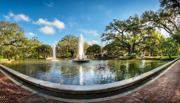 savannah georgia fountain at forsyth park panorama