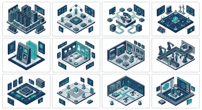 Isometric Technology Data Center Server Room Illustration.