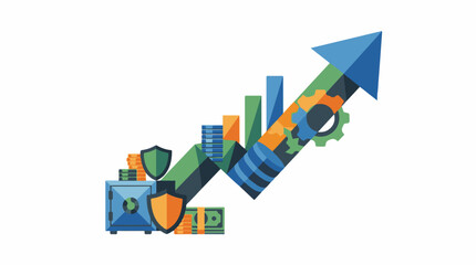 Fototapeta premium A stylized graphic depicting a growing business with money security and machinery