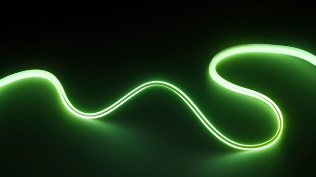 Green neon light strip glowing in the dark