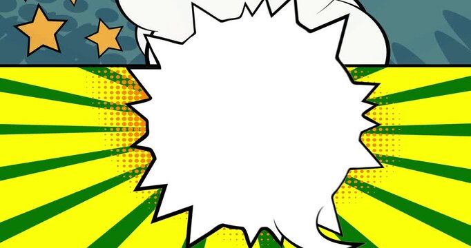 Cartoon background animation, comic book backdrop video. Retro comics pop art design.