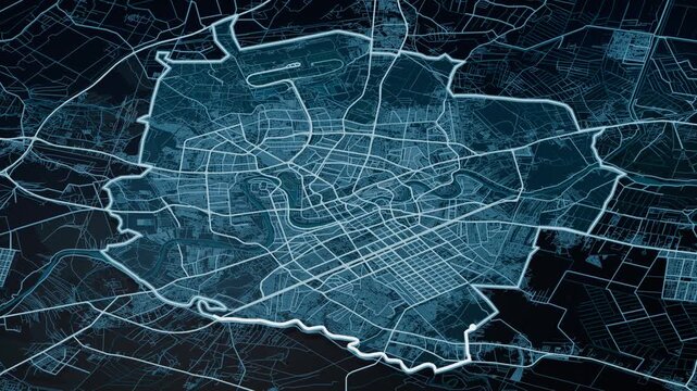 Baghdad Iraq Glowing Digital Map Animation