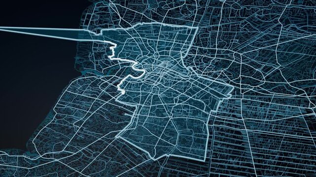 Bangkok Thailand Glowing Digital Map Animation