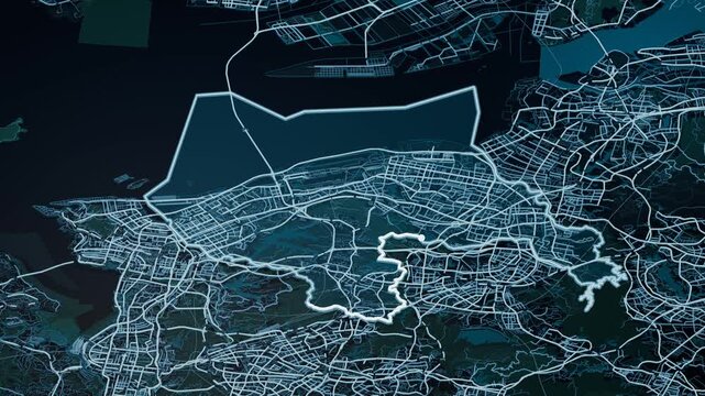Bao an China Glowing Digital Map Animation