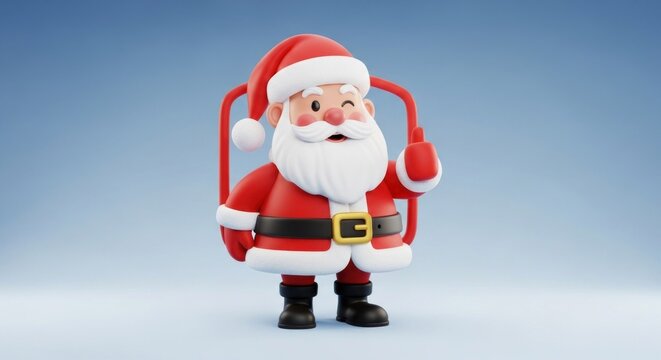 Cartoon santa claus winking and giving a thumbs up isolated on blue