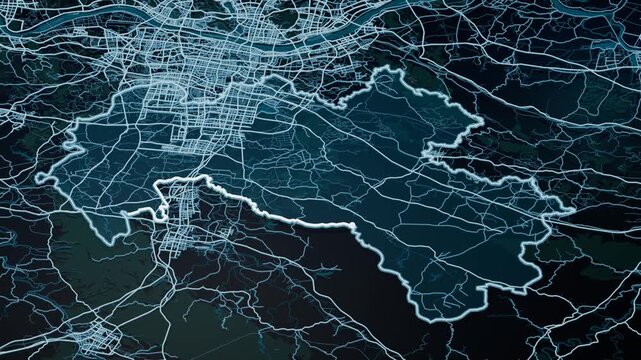 Changsha China Glowing Digital Map Animation