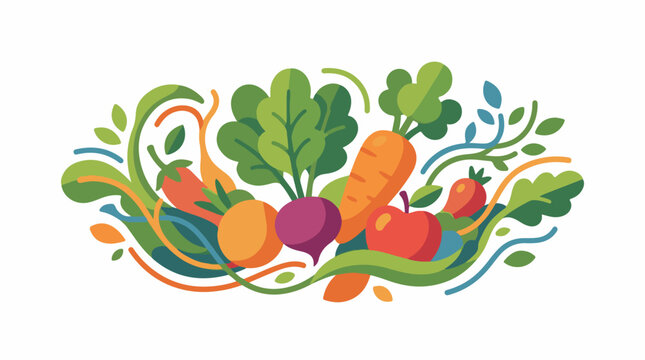 Colorful cartoon illustration of various vegetables and fruits (1)