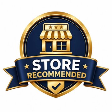 Store recommended gold and blue badge isolated on white background