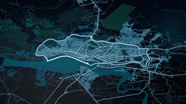 Guayaquil Ecuador Glowing Digital Map Animation